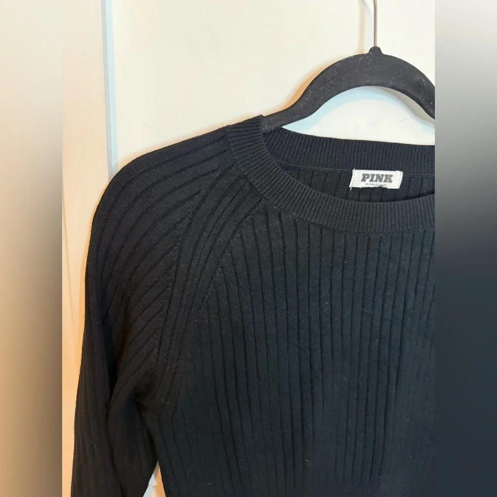 PINK Victoria’s Secret Black Ribbed Crewneck Sweater